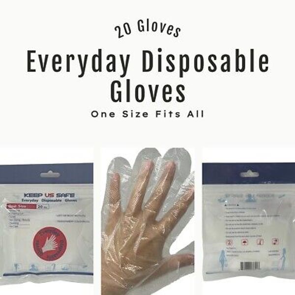 Everyday Disposable Gloves Clear Plastic 20 Pairs Travel Shopping Cleaning Pets