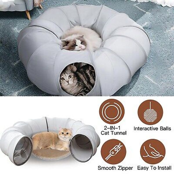 Indoor Cat Tunnel Bed Pet Toys Play Hide Tube with Ball Soft For Large Cat Dog