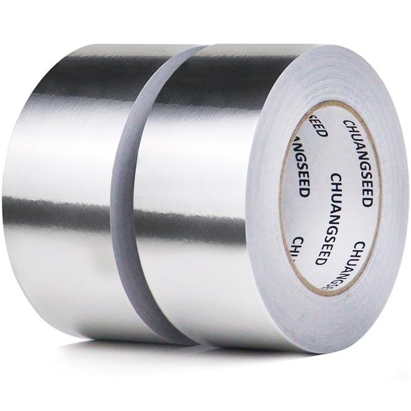 CHUANGSEED Silver Aluminum Foil Tape 50u x 50mm x 50 m 2pack High Temperature Sealing and Pipes Repairing,Perfect for HVAC,Air Ducts,Foamboard,Metal Repair,Insulation,Dryer Vent and More