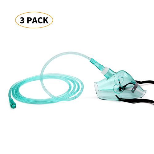 Pediatric Elongated Standard Oxygen Mask with 6.6' Tubing and Adjustable Elastic Strap - 3 Packs - Size M
