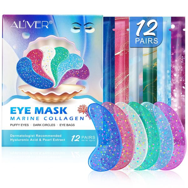 Eye Mask, Patch Occhi 12 Paia, Maschera per Gli Occhi idratante all'acido ialuronico e Collagene, Patch Occhiaie e Borse, Maschera Contorno Occhi,Anti-Rughe, Cerchi Scuri ed Elimina Tasche