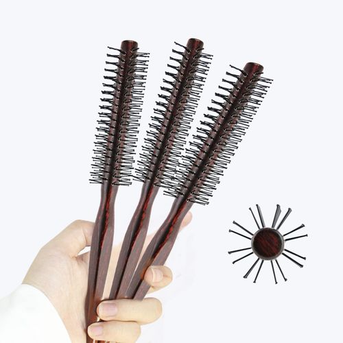 CLDURHGE Round Brush, Round Hair Brush, Styling Brush with Nylon Bristles, Wood, Retro Colours for Thin Hair, Short Hair, Bangs, Beard, Lifting, Curls (3 Pieces)
