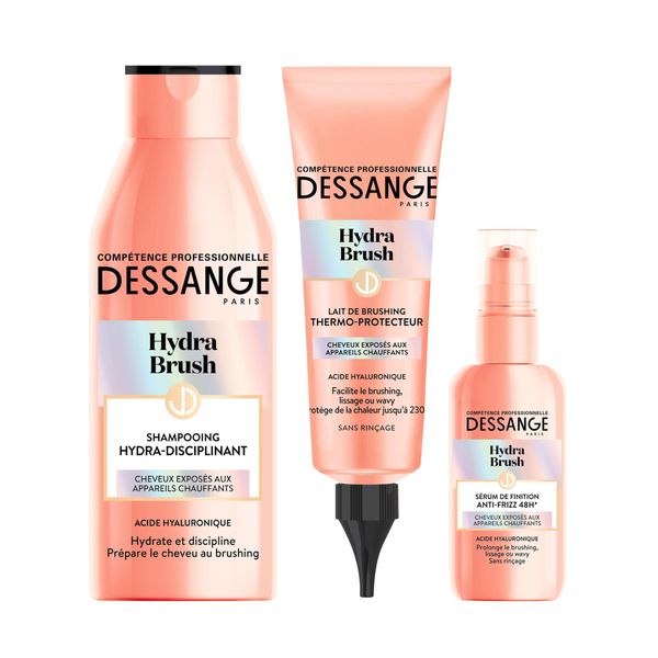 DESSANGE - Feuchtigkeitsspendendes & disziplinierendes Hydra-Brush Set – Disziplinierendes Shampoo + wärmeisolierende Brushingmilch + Anti-Frizz 48H* Finishing-Serum – Formel angereichert mit