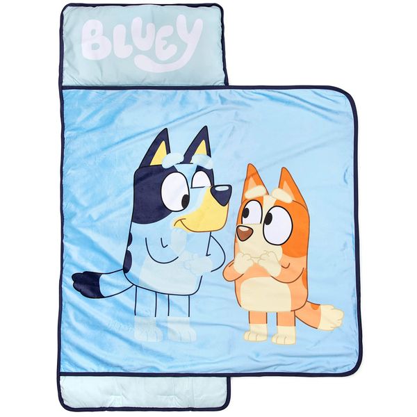 Jay Franco Bluey Sisters Nap Mat – Built-in Pillow and Blanket - Super Soft Microfiber Kids'/Toddler/Children's Bedding, Ages 3-7 (Official Bluey Product)