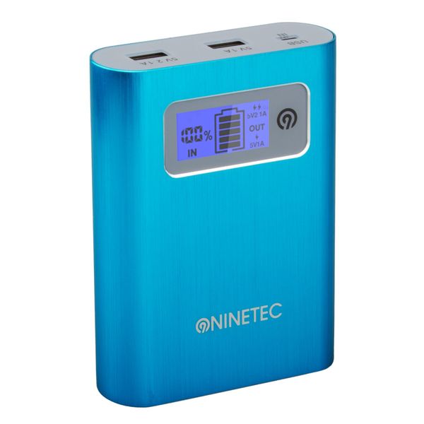 NINETEC PowerDrive 2in1 64GB USB Flash Speicher + 13.400mAh Power Bank Akku Ladegerät in Blau