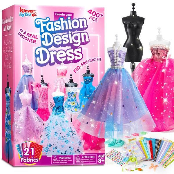 Klever Kits Fashion Designer Kit for Girls,Sewing Kit with 4 Mannequins,Creativity DIY Arts & Crafts Kit Learning Toys Sewing Kit for Kids-Girl Toys for Age 8 9 10 11 12+ Year Old Gifts