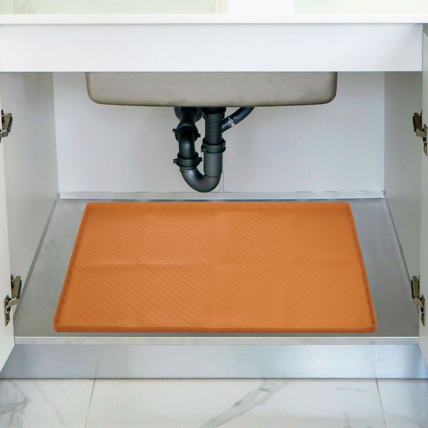 28" x 22"  Silicone Kitchen Under Sink Mat Pet Feeding Mats, Brown