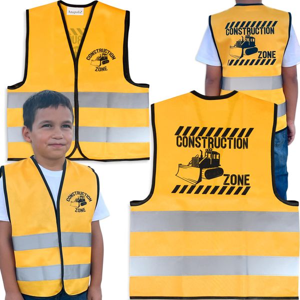 AnapoliZ Kids Construction Vest | Construction Worker Vest Costume Children | Construction Party Dress Up Vest | Construction Zone Vest for Kids | Yellow Reflective Vest Construction, Velcro Closure