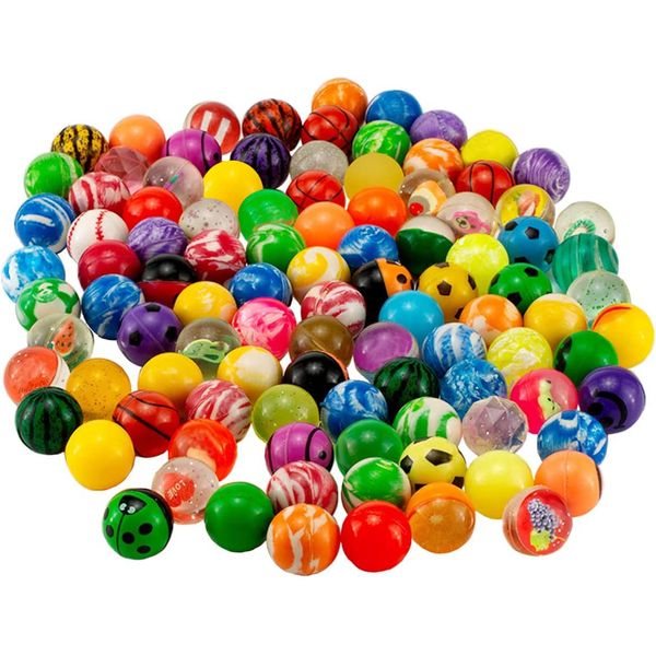 OBTANIM 100 Pieces Colorful Bouncy Balls Bulk Mixed Pattern High Bouncing Balls for Kids Party Favors, Prizes, Birthdays Gift (27 mm)