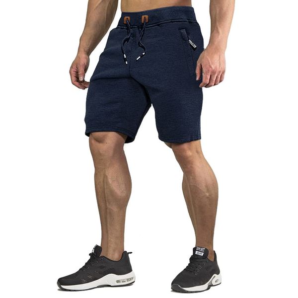 CRYSULLY Men's Soft Joggers Half Shorts Sweatpants Drawstring Summer Beach Shorts Blue