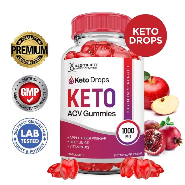 Keto Drops Keto ACV Gummies 1000MG Apple Cider Vinegar 60 Gummys