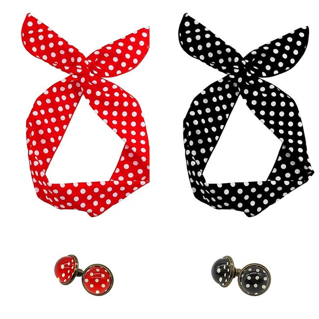 Stirnband niedlich Polka Dot, Haarband stirnband verdrehte Haarbänder und Damen-Ohrstecker für Mädchen und Frauen (Packung mit 4)