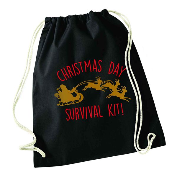 Flox Creative Black Drawstring Bag Christmas Day Survival Kit