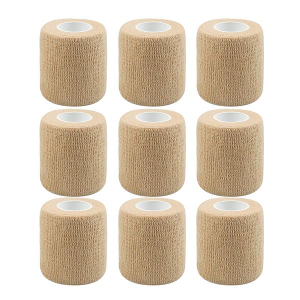 Banglijian Self Adherent Self Adhesive Tape, Cohesive Bandage Tape, Strong Elastic Sports Tape, 2 inches, 5 Yards (Beige)