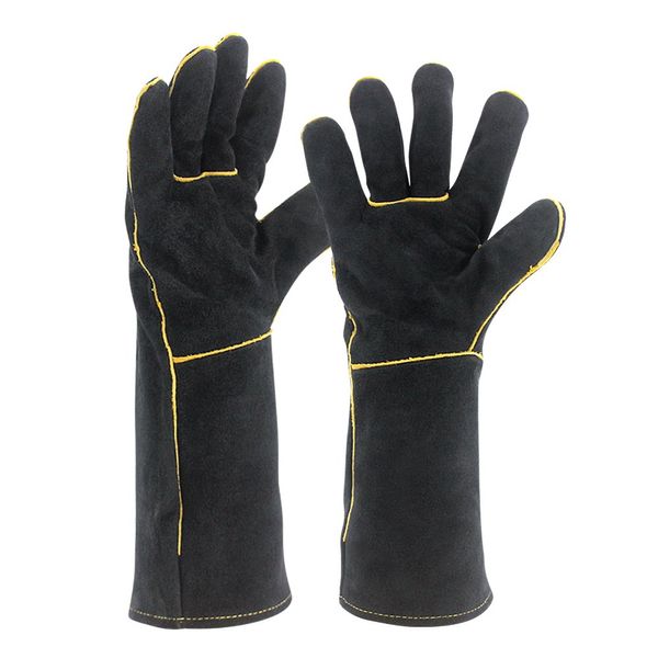 DeePak Welding Gloves - Heat Resistant Black BBQ/Camping/Cooking Gloves for Welders, Fireplace Stove Pot Holders, Workplace Safety