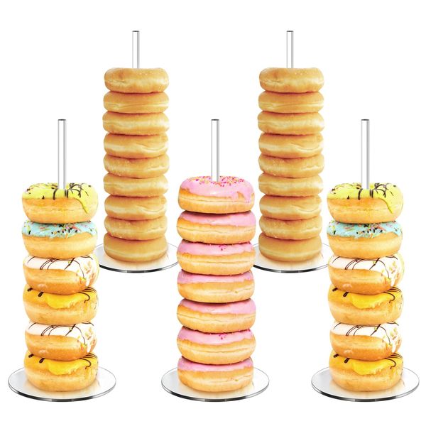 Ponpon Acrylic Donut Stand for Dessert Table, 5 Packs Clear Donuts Holder Stand Party, Donut Bagel Display Stand for Party, Wedding, Birthday, Class Reunion, 12 Inch