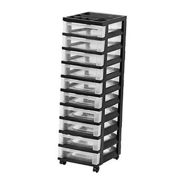 MC Plastic Storage Drawer, Rolling Cart with Organizer Top, 10, Black 10 Drawer