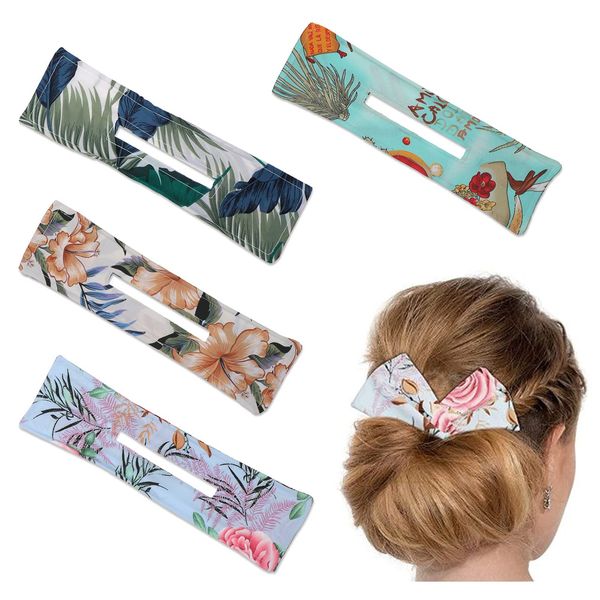 4 Stück Hair Bun Maker, Donut Brötchen Haar Twist Wiederverwendbar Donut Haarknoten Clips Twist Frisur Haarknoten Werkzeug Haarband Frisierhilfe Haarschmuck für Dicke oder Lange Haare