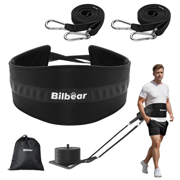 Bilbear Schlittenziehgürtel, verstellbarer Schlitten-Trainings-Taillengürtel, Gürtel zum Ziehen, Gewichtsschlittenzuggürtel für Reifen, Kniebeugen, Beinmuskulatur, Krafttraining, Widerstandstraining,