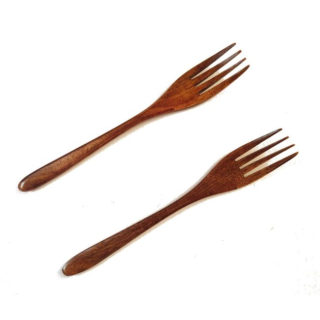 KXLCGYK Forks Set of 2 Wooden Lightweight 18.8cm Lacquered Dinner Forks Pasta Forks Wood Cutlery