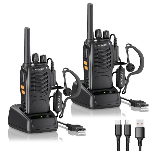 JUCJET Walkie Talkies, 88E Upgraded PMR446 Walkie Talkie, Two-Way Radio Rechargeable Walkie Ttalkie, With Original Earpieces, Reliable Long Range 2-Way Radios, Professional & Easy To Use (2 Pack)