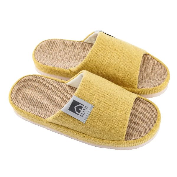 SLITA Slippers, Cotton Linen Room Shoes, Open Front, Indoor Slippers, For Guests, Unisex, Washable, Lightweight, Silent, Easy to Wear, Spring, Summer, Autumn, Winter, Men's, Women's, Anti-Slip, Yellow