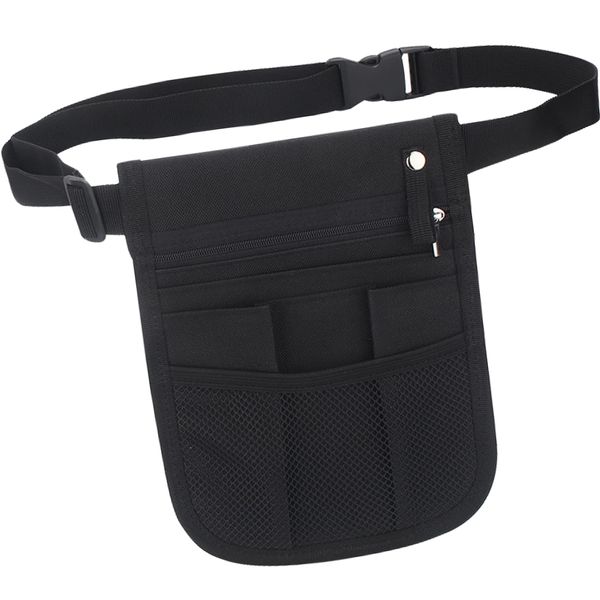 Samcos Waist Pouch, Tool Bag, Nursery, Work, Apron Bag, Waist Bag, Belt Included, Multi-functional Pockets (black), black