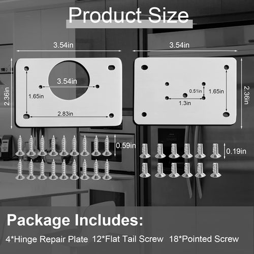 Thick Hinge Repair Plate Kit with Hole for Cabinet, Rust Resistant Stainless Steel Plate Repair Brackets, Easy Installation Hinges with Mounting Screws Fixing for Kitchen Cupboard Door (2 Pairs)