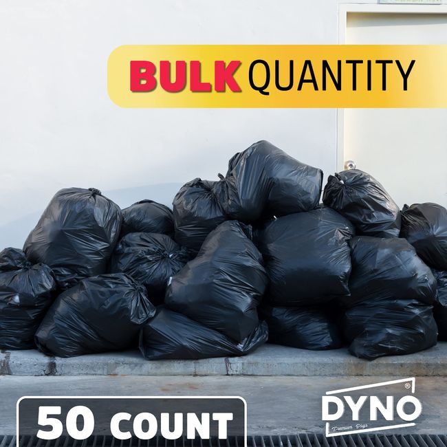 Dyno Products Online 64 Gallon Trash Bags Heavy Duty 1.5 Mil Black - 50 Count Large Trash Bags - Individually Folded - Industrial Trash Bags 64 Gallon