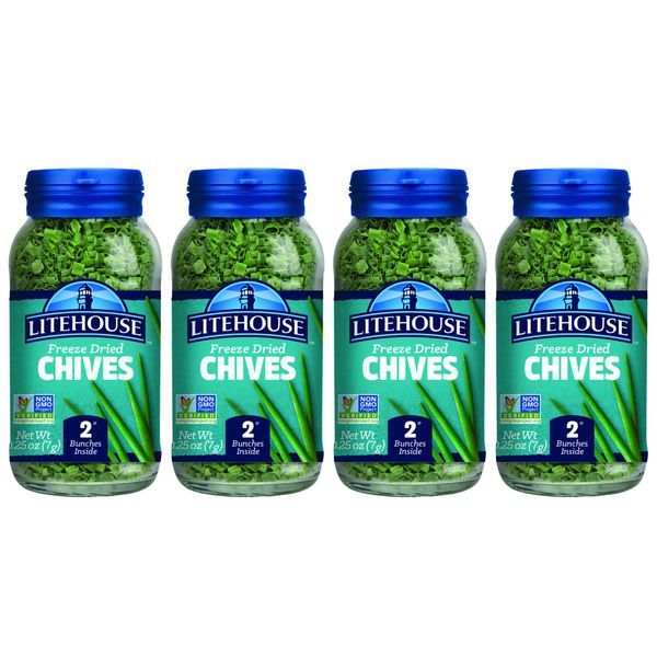 Litehouse Freeze Dried Chives - Chives Dried, Substitute for Chives Fresh Organic, 1 Jar Equal to 2 Chives Fresh Bunch, Chives Freeze Dried, Good Chives Only, Non-GMO, Gluten-Free - 0.25 Ounce, 4-Pack
