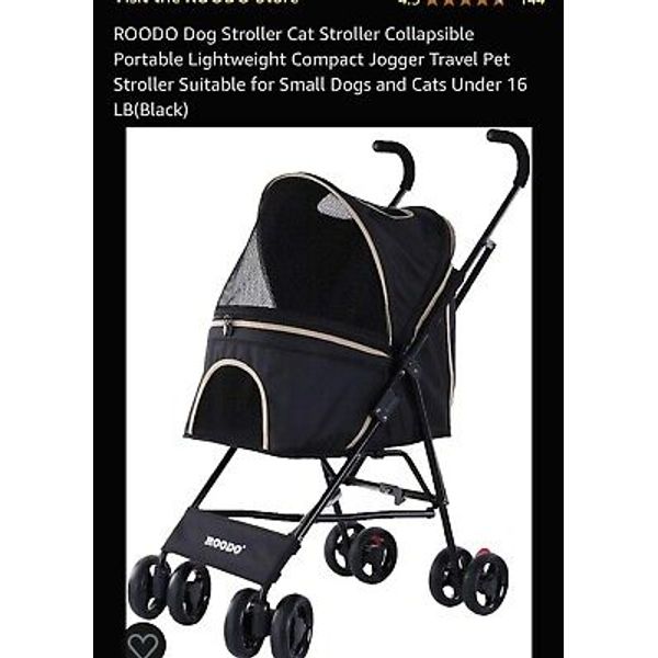 Roodo Plus Pet Stroller Bw011 Open Box, Black Tan,small Pets, 12 Lbs 4 Wheels.