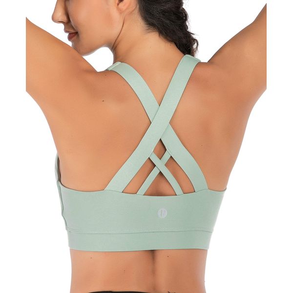 RUNNING GIRL Sports Bra for Women, Criss-Cross Back Padded Strappy Sports Bras Medium Support Yoga Bra with Removable Cups(WX2353D.Green.L)