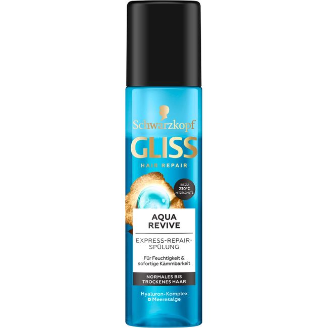 Gliss Express-Repair-Spülung Aqua Revive (200 ml), Haarspülung bietet eine Extraportion Feuchtigkeit & gesunden Glanz, mit Hitzeschutz bis zu 230°C