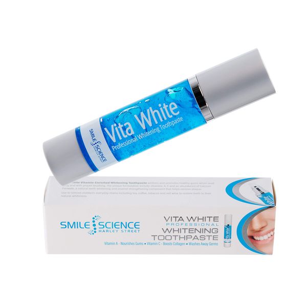 Smile Science Harley Street - Professional Vita-White Teeth Whitening Toothpaste - Stain Removal Toothpaste - 100% Enamel Safe - Includes Vitamin A, B, & C - Rapid Results - Vegan - Clinically Proven