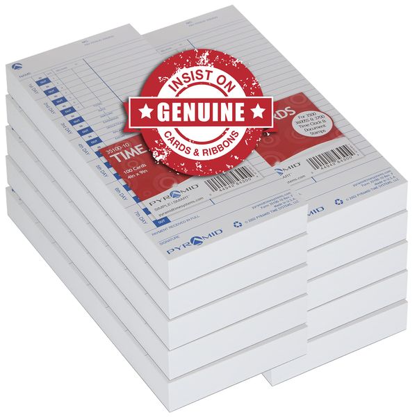 Pyramid Time Systems 35100-10MB 1,000 Count English Language Authentic and Genuine Time Cards for 3500, 3500ss, 3600SS and 3700 Time Clocks Time Clock, Time Cards