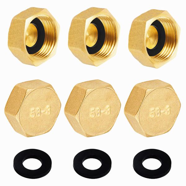 Brass Blanking Cap G3/4 (Ø24mm),6pcs Brass Blanking Stop Caps G3/4 Female Thread,Hex Brass Blanking Nut Cap,Brass Fitting Caps,Pipe Fitting Cap for Washing Machine Radiator Valve faucets Tap