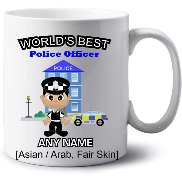 Police Gifts For Men - Personalised Jumbo 20oz World's Best Police Mug Tea Coffee Cup - Male Police Officer Policeman Novelty Gifts Presents Idea (Asian Fair Skin)