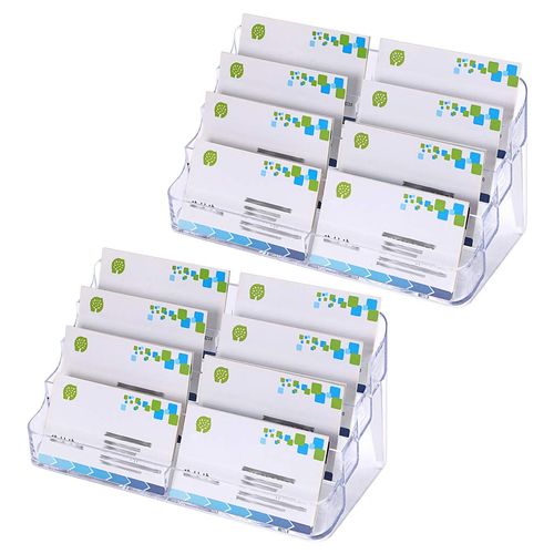 BTSKY 2 Pcs Acrylic Business Card Holders - 8 Pocket Desktop Clear Business Card Stands Countertop Acrylic Index Card Organizer for Desk Tidy Office Accessories