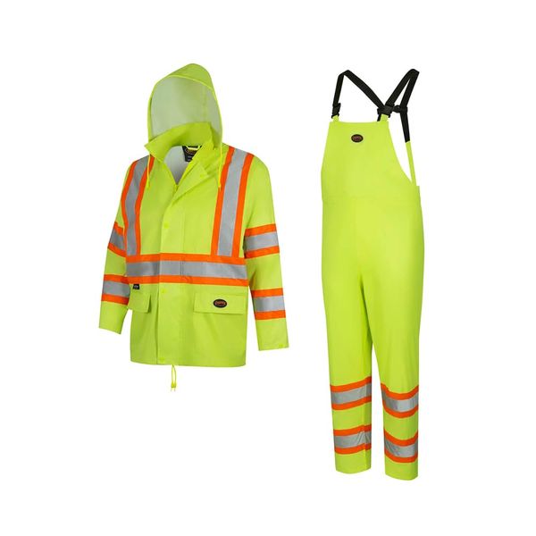 Pioneer High Visibility, Lightweight, Waterproof Safety Rain Suit, Reflective Tape, Polyester PVC, Yellow/Green, Unisex, 4XL, V1080160U-4XL