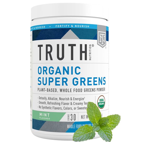 Truth Nutrition Super Greens Powder - Organic Green Superfood Powder to Boost Energy & Immunity, Healthy Digestion for Men & Women, Green Supplement Smoothie Powder Mix (Mint)