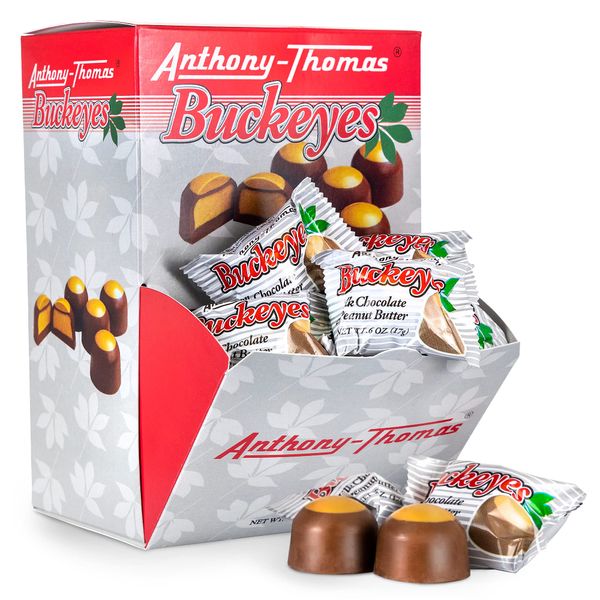 Anthony-Thomas, Peanut Butter & Milk Chocolate Buckeyes in Ohio State Buckeyes Box, Deliciously Delightful Snacks (60 Count)