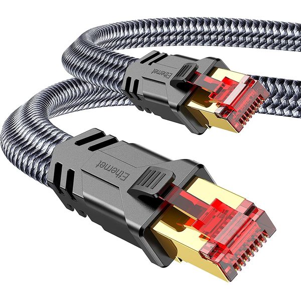 Snowkids LAN Cable 6M CAT8 Category 8 Super Speed RJ45 Connector Wired LAN Flat Ranch Cable 40Gbps/2000MHz CAT8 Compliant Ethernet Cable Run Cable Shielded Modem Router PS3 PS4 etc