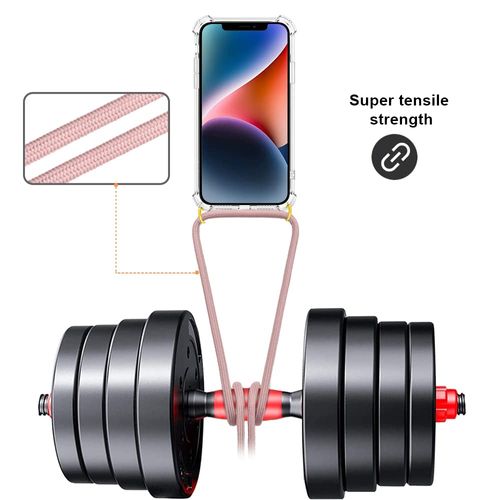YESPURE Case for iPhone 14 Shockproof Protective Cover with Adjustable Lanyard Strap Soft Transparent TPU Anti-Scratch Anti-Yellowing Clear Shock Absorption Phone Case 6.1 inch - Rose