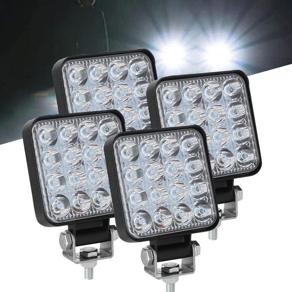 LED Work Light, Work Light, 48 W, 16 LEDs 6,000k, 3360LM IP67, Narrow Angle, DC 12/24V, Waterproof, Dustproof, Earthquakeproof, Truck, Building Machinery, Work Car (4 Pieces)