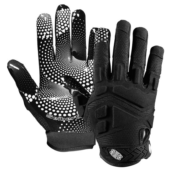 Seibertron G.A.R.G 2.0 Gel Filled Patented Anti-Impact Ultra-Stick Football Sports Receiver Gloves Youth Black M