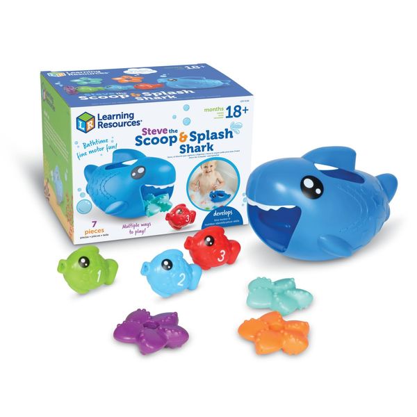 Learning Resources Steve The Scoop & Splash Shark, 7 Pieces, Ages 18 Months+, Toddler Learning Toys, Baby Toys ,Toddler Bathtub,Pool Toys, Water Toys