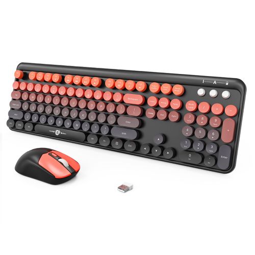 Wireless Keyboards Mouse Combos, Creamy Keyboard, Cute Wireless Keyboard and Mouse Set for Desktop Laptop PC Computer (Black Red Orange)