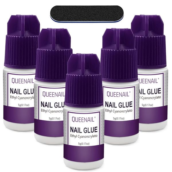 5pcs*5g Nail Glue With Nail File,Acrylic Nails Nail Glue,Strong Nail Glue for Diamond Gem Nail Art,Suitable for Natural Nails,Quick Dry Nail Tip Adhesive Bond Glue