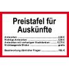 Spaßschild "Preistafel für Auskünfte" aus Kunststoff