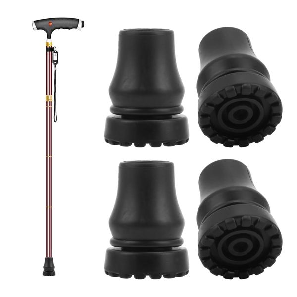 4 Pcs Walking Stick Rubber Ends, Non-Slip Rubber Replacement Cane Tip for 19 Mm Walking Stick Ferrules, Ferrules for Walking Sticks, for Canes, Hiking Stick, Seniors Crutches Black